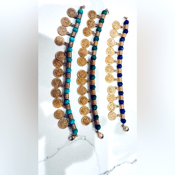 Italian vermeil .925 coin bracelets with lapis lazuri turquoise malachite